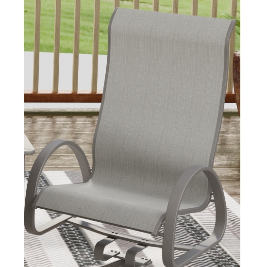 Aruba Sling Supreme Swivel Rocker Dining Chair in Warm Grey and Alloy Sling