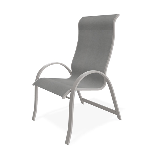 Telescope Casual Aruba Sling Supreme Dining Arm Chair in Warm Grey and Alloy Sling 