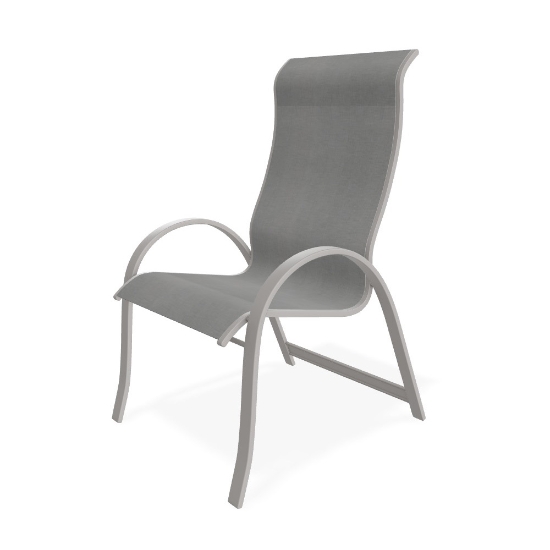 Telescope Casual Aruba Sling Supreme Dining Arm Chair in Warm Grey and Alloy Sling