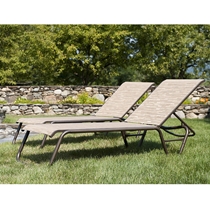Quick Ship Set of 2 Gardenella Armless Stacking Chaises in Textured Kona and Bark Sling Fabric