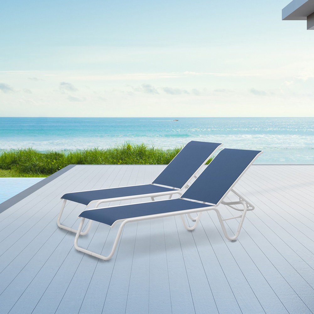 Gardenella Set of 2 Armless Stacking Chaises in White and Cobalt Sling - TC-QS-SET9