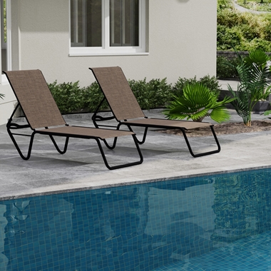 Telescope Casual In Stock Set of 2 Gardenella Armless Stacking Chaises in Textured Black and Mocha Sling Fabric