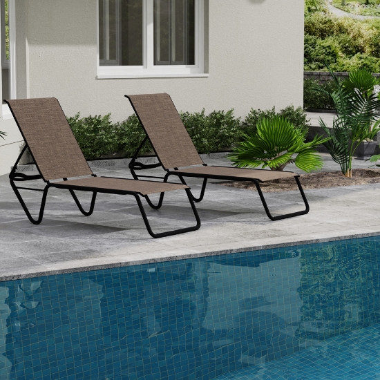Telescope Casual Set of 2 Gardenella Armless Stacking Chaises in Textured Black and Mocha Sling Fabric