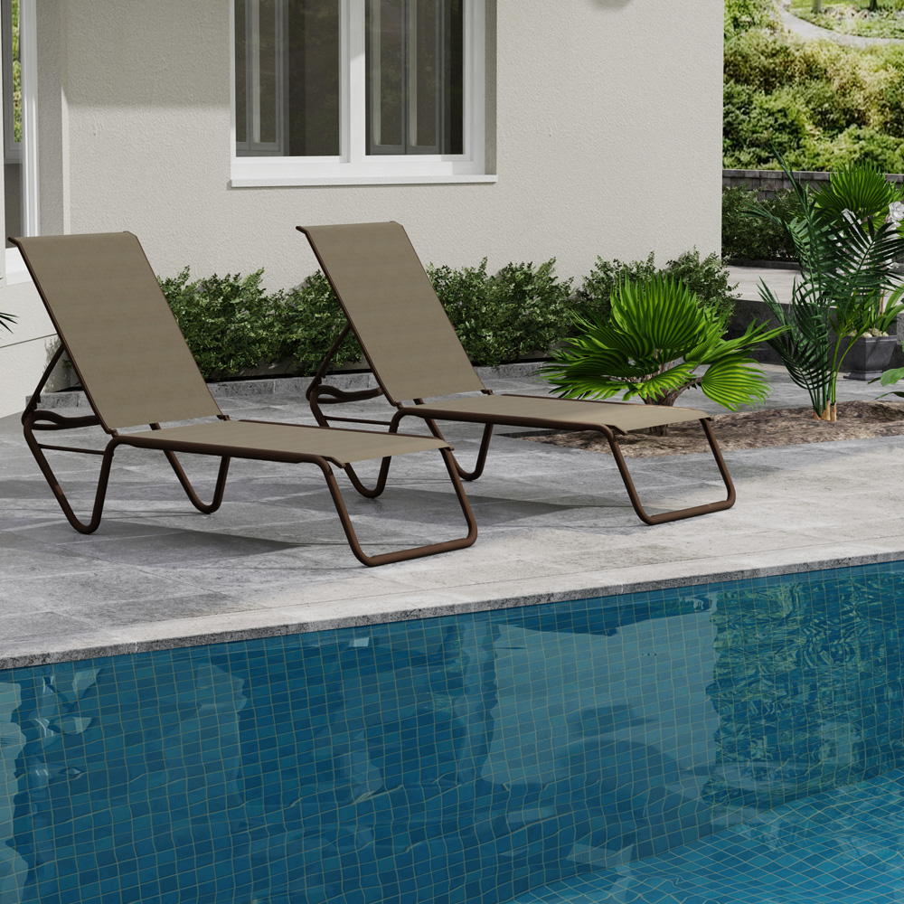 Telescope Casual In Stock Set of 2 Gardenella Armless Stacking Chaises in Textured Kona and Elevation Stone Sling Fabric