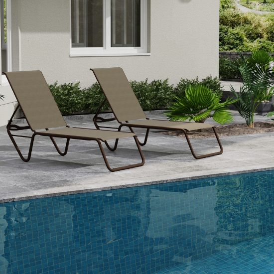 Telescope Casual Set of 2 Gardenella Armless Stacking Chaises in Textured Kona and Elevation Stone Sling Fabric
