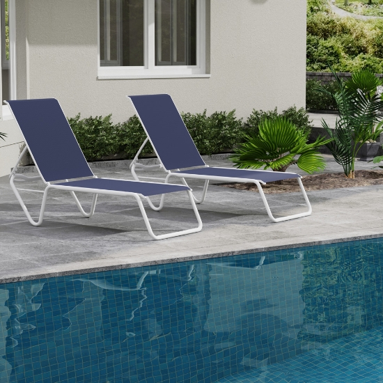Telescope Casual Set of 2 Gardenella Armless Stacking Chaises in White and Navy Sling Fabric