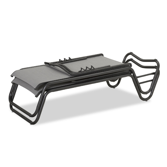 Quick Ship Set of 2 Gardenella Armless Stacking Chaises in Textured Graphite and Alloy Sling Fabric - TC-QS-SET17