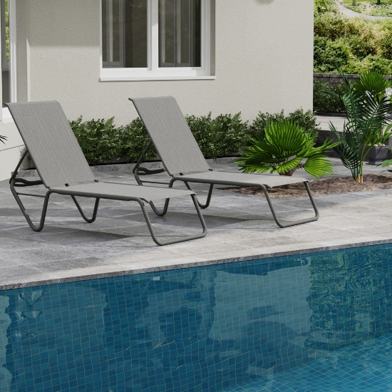 Telescope Casual Quick Ship Set of 2 Gardenella Armless Stacking Chaises in Textured Graphite and Alloy Sling Fabric
