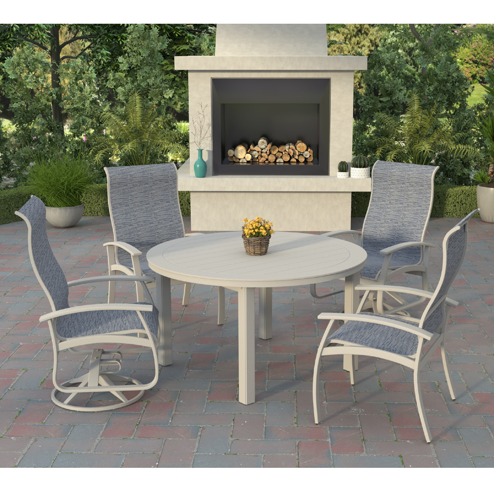 Telescope Casual Belle Isle Supreme Dining Set for 4 in Warm Grey with Collect Indigo Slings - In Stock