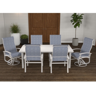 Telescope Casual Belle Isle Supreme Dining Set for 6 in Warm Grey with Collect Indigo Slings - - TC-QS-SET25
