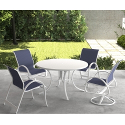 Telescope Casual Aruba Sling Dining Set for 4 in White with Navy Slings - - TC-QS-SET26