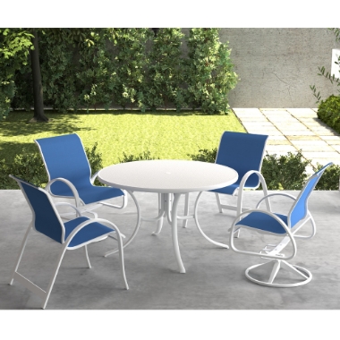 Telescope Casual Aruba Sling Dining Set for 4 in White with Colbalt Slings - - TC-QS-SET27