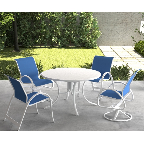 Telescope Casual Aruba Sling Dining Set for 4 in White with Colbalt Slings - - TC-QS-SET27