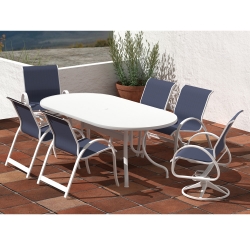 Telescope Casual Aruba Sling Dining Set for 6 in White with Navy Slings - - TC-QS-SET30