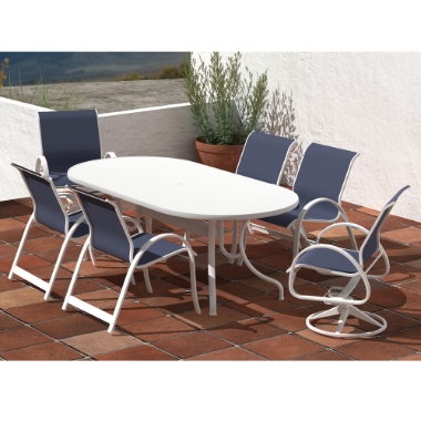 Telescope Casual Aruba Sling Dining Set for 6 in White with Navy Slings - - TC-QS-SET30