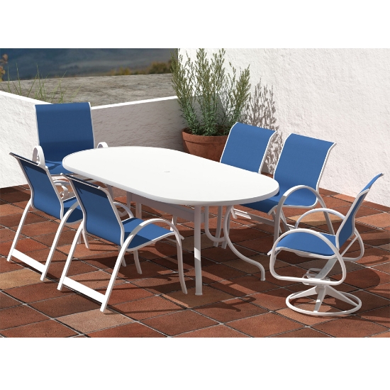 Telescope Casual Aruba Sling Dining Set for 6 in White with Colbalt Slings - - TC-QS-SET31
