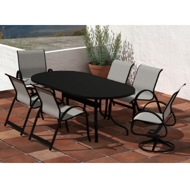 Telescope Casual Aruba Sling Dining Set for 6 in Black with Alloy Slings - - TC-QS-SET32