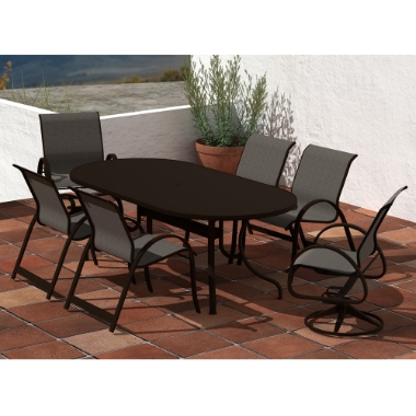 Telescope Casual Aruba Sling Dining Set for 6 in Kona with Beacon Slings - - TC-QS-SET33
