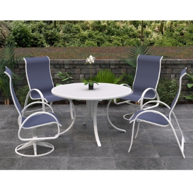 Telescope Casual Aruba Sling Supreme Dining Set for 4 in White with Navy Slings - - TC-QS-SET34