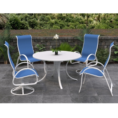 Telescope Casual Aruba Sling Supreme Dining Set for 4 in White with Cobalt Slings - - TC-QS-SET35