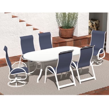 Telescope Casual Aruba Sling Supreme Dining Set for 6 in White with Navy Slings - - TC-QS-SET38
