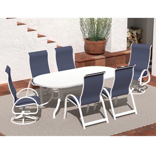 Telescope Casual Aruba Sling Supreme Dining Set for 6 in White with Navy Slings - - TC-QS-SET38