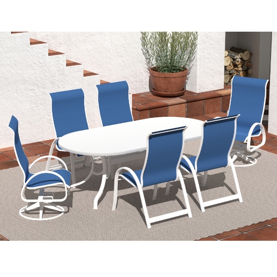 Telescope Casual Aruba Sling Supreme Dining Set for 6 in White with Cobalt Slings - - TC-QS-SET39