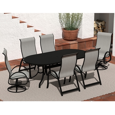 Telescope Casual Aruba Sling Supreme Dining Set for 6 in Black with Alloy Slings - In Stock - TC-QS-SET40