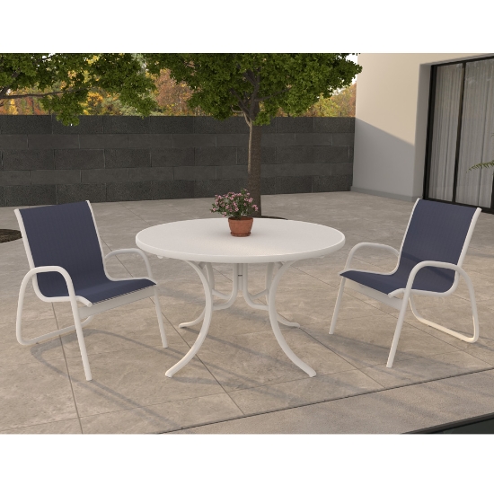 Telescope Casual Gardenella Patio Dininig Set in White with Navy Slings - - TC-QS-SET42