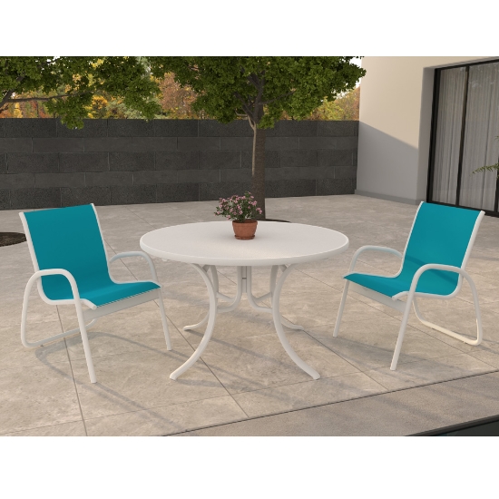 Telescope Casual Gardenella Patio Dininig Set in White with Aqua Slings - - TC-QS-SET46