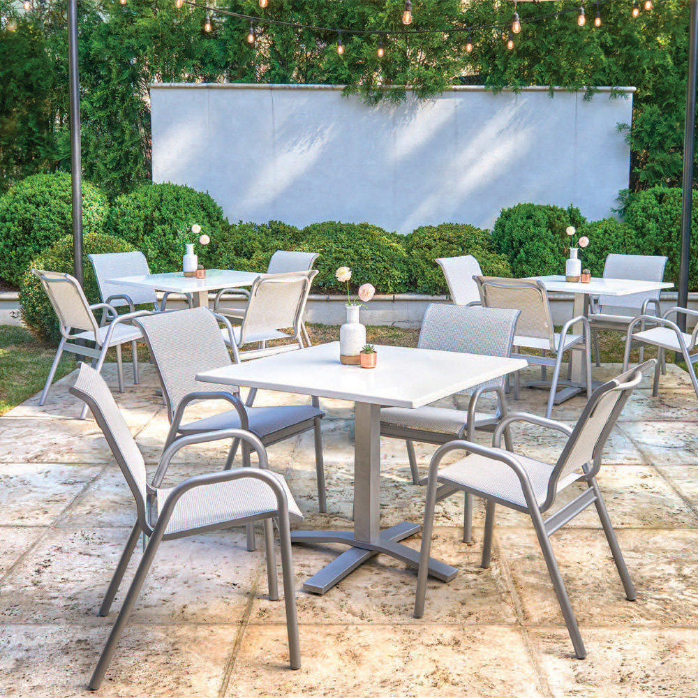 Telescope Casual Reliance Contract Sling Bistro Dining Set with Pedestal Base Table - TC-RELIANCE-SET3