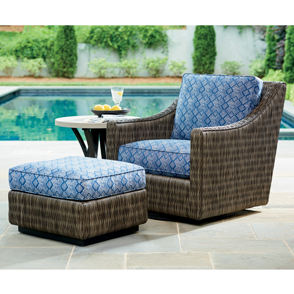 Tommy Bahama Cypress Point Wicker Swivel Glider Lounge Chair with Ottoman and Weatherstone Side Table - TB-CYPRESSPOINT-SET11