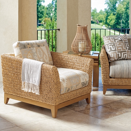 Tommy bahama wicker lounge chair with deep seating cushions