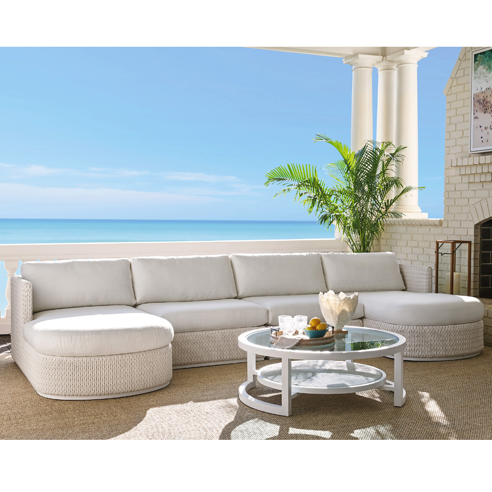 Tommy Bahama Ocean Breeze Outdoor White Wicker Sectional with Chaises - TB-OCEANBREEZE-SET6