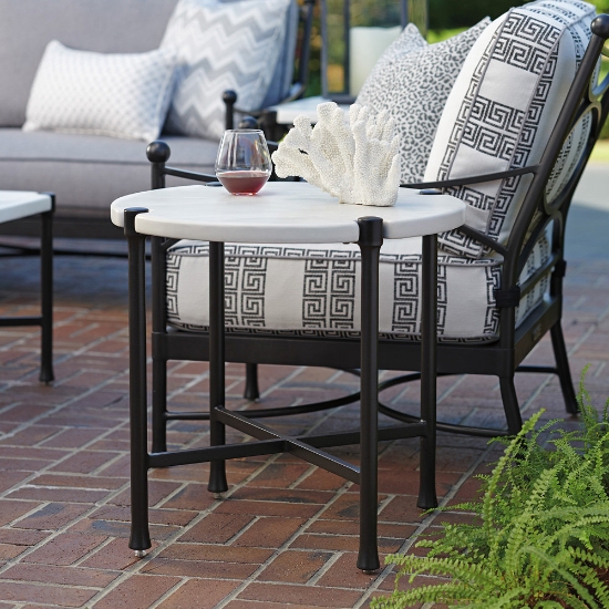 round faux stone top