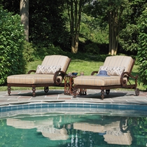 Black Sands Cast Aluminum Cushion Pool Chaise Set with Side Table