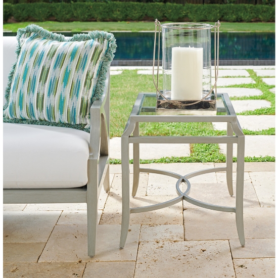 silver sands aluminum end table with glass top