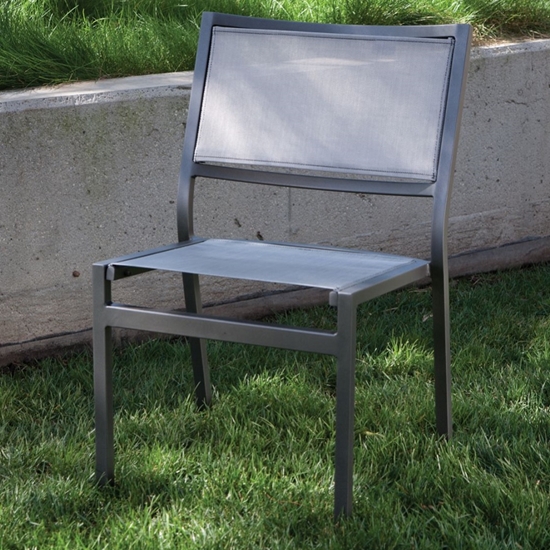 tropitone aluminum dining chair with sling seating