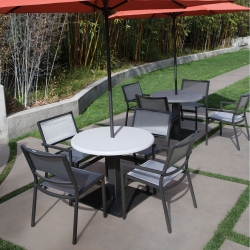 Tropitone Cabana Club Sling Outdoor Dining Set for 4 with Umbrella Top Table - TT-CABANACLUB-SET20