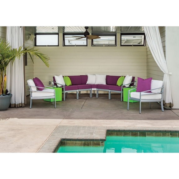 Tropitone Kor Cushion Outdoor Sectional and Lounge Chair Set with Curve Accessory Tables - TT-KOR-SET3