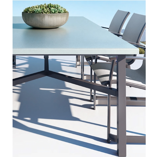 Matrix aluminum dining table with faux stone top
