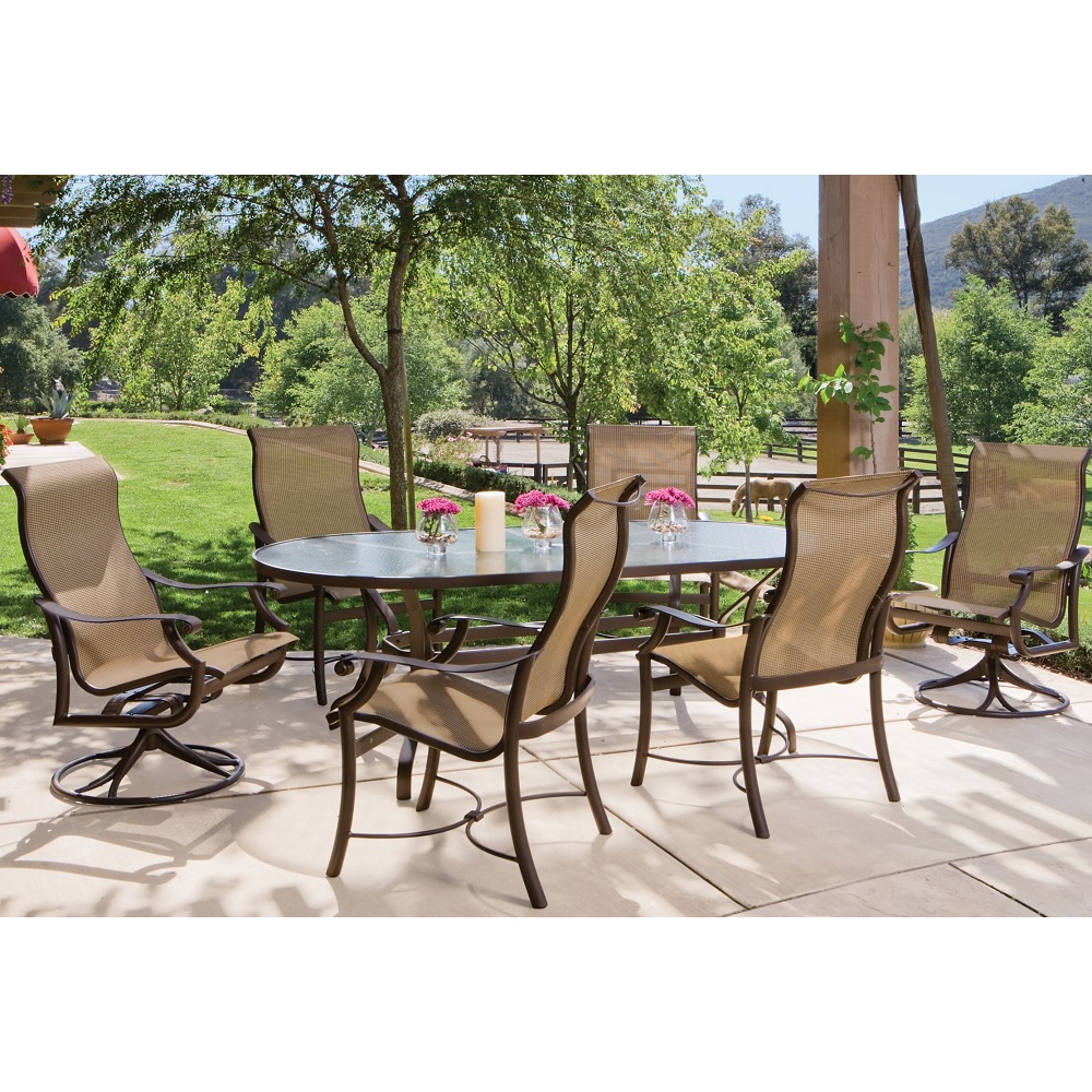 Tropitone Montreux Sling Outdoor Dining Set For 6 With Acrylic Table Tt Montreux Set3