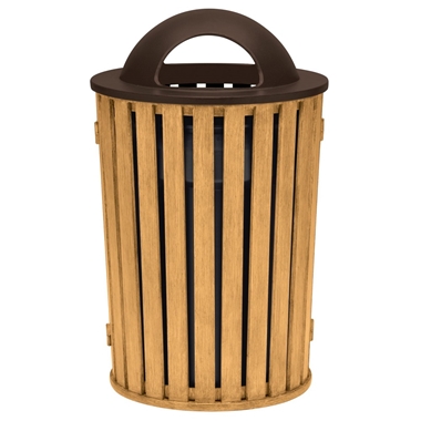 Tropitone District Faux Wood Slat Round Waste Receptacle with Dome Hood - 4A1699D32