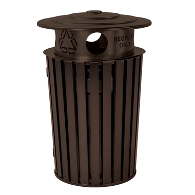 Tropitone District Slat Round Waste Receptacle with Recycling Hood - 4A1699S33