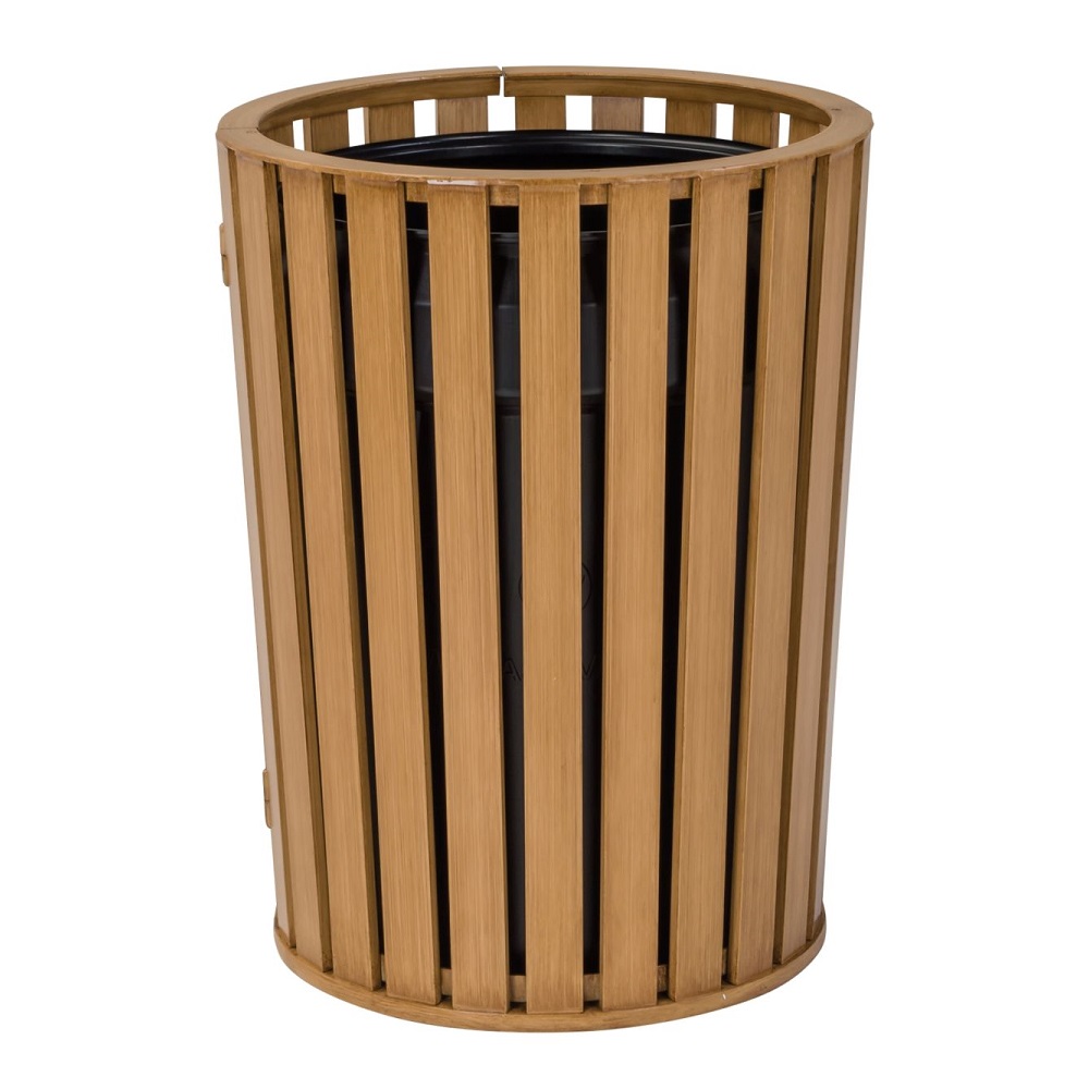 district faux wood trash can
