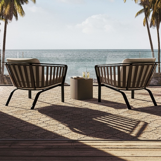 Trelon aluminum swivel lounge chair with deep seating cushions