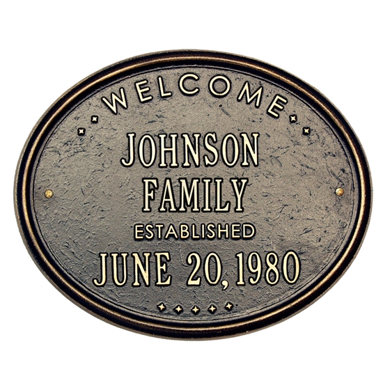 Welcome Oval "Family" Established Standard Wall Address Plaque - Two Line - 1398