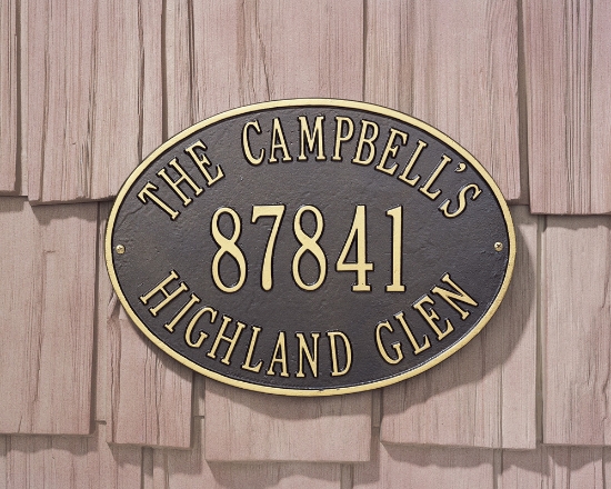 Hawthorne Oval Standard Wall Address Plaque - Three Line - 2918