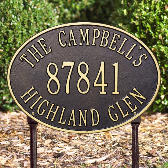 Hawthorne Oval Standard Lawn Address Plaque - Three Line - 2919