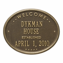 Whitehall Welcome Oval "House" Established Standard Wall Address Plaque - Two Line